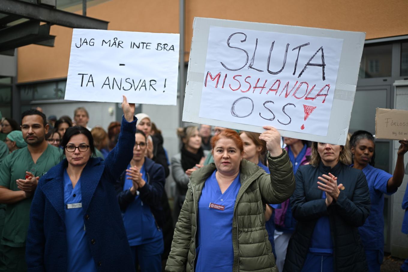 Omfattande protester mot journalsystemet Millennium pågick förra veckan utanför Södra Älvsborgs sjukhus i Borås. Foto: Björn Larsson Rosvall/TT