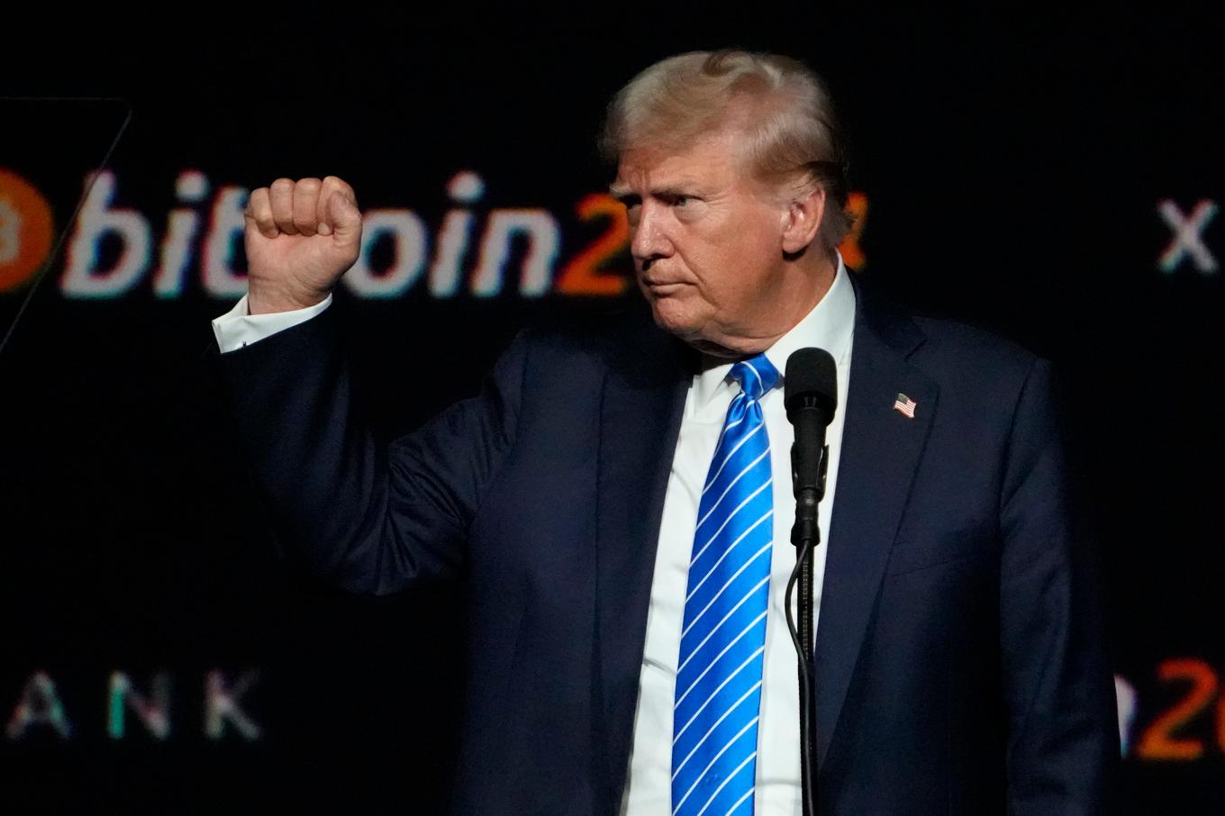 Tillträdande presidenten Donald Trump vid en bitcoin-konferens i somras. Arkivbild. Foto: Mark Humphrey/AP/TT