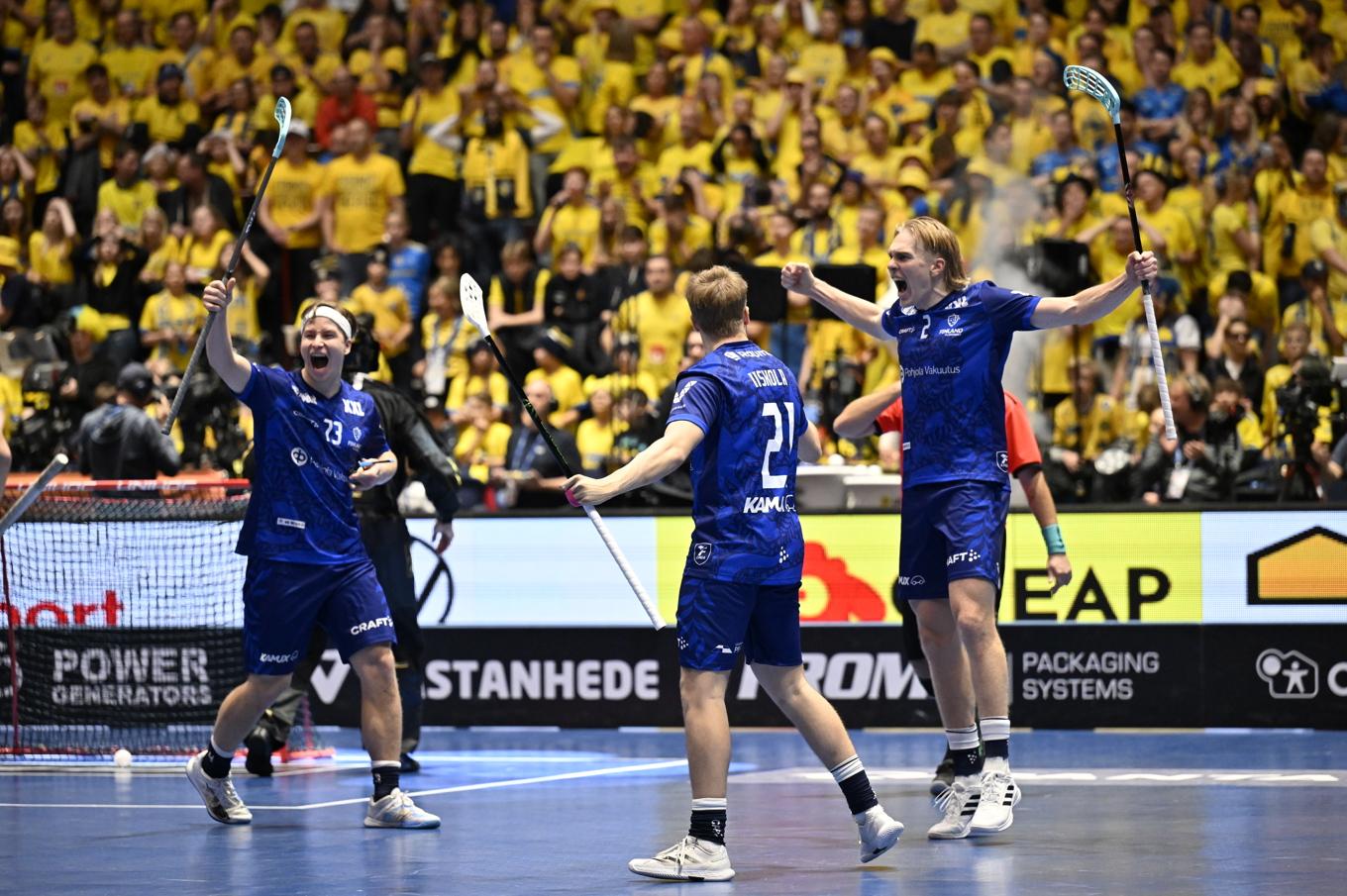 Finland vände till seger med 5–4 i förlängningen mot Sverige i VM-finalen i Malmö arena. Foto: Johan Nilsson/TT