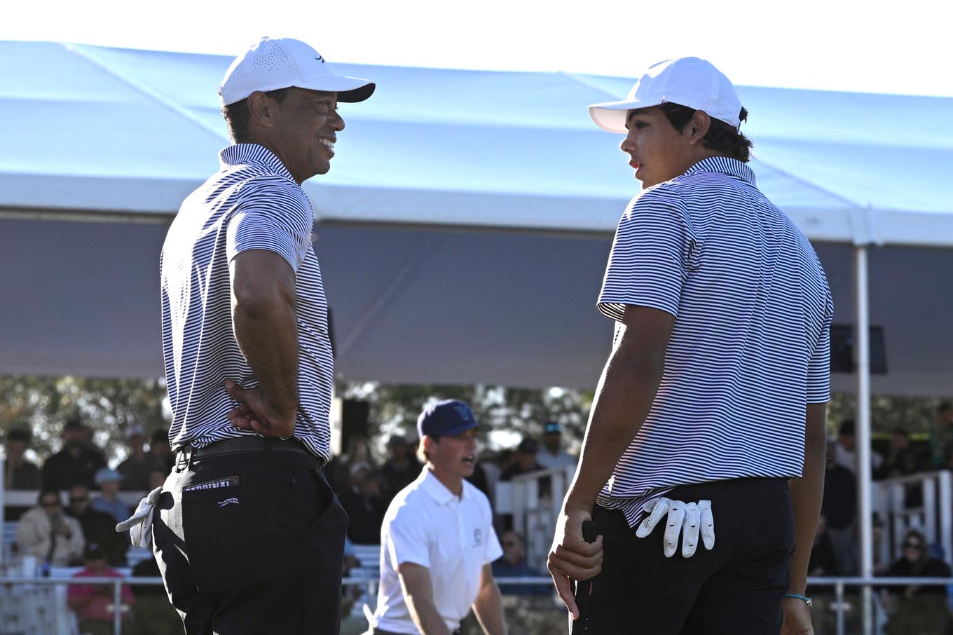 Tiger och Charlie Woods tävlar tillsammans i PNC Championship under helgen. Arkivbild. Foto: Phelan M. Ebenhack/AP/TT