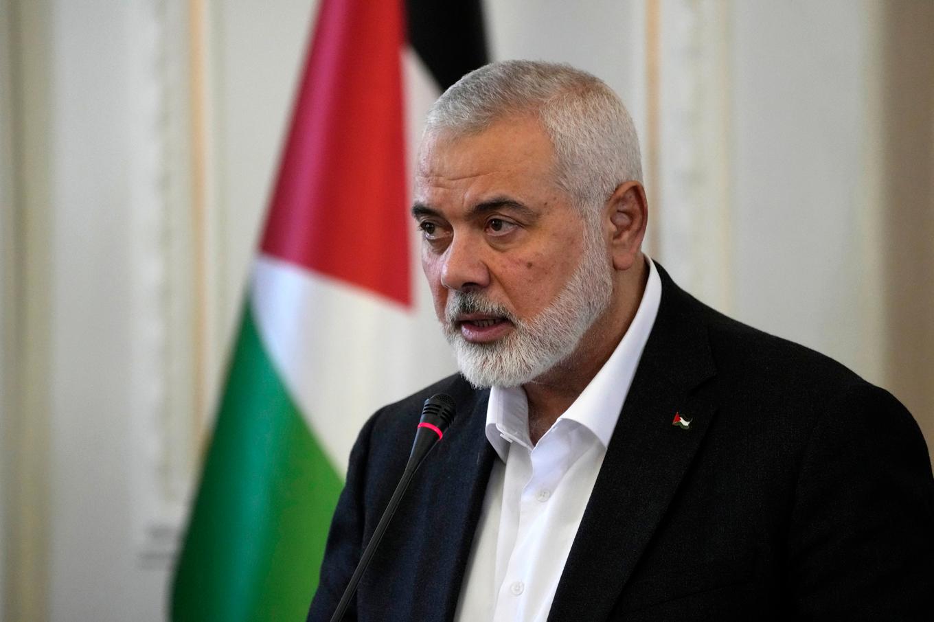 Ismail Haniyeh under en pressträff i Teheran i mars i år. Arkivbild. Foto: Vahid Salemi/AP/TT