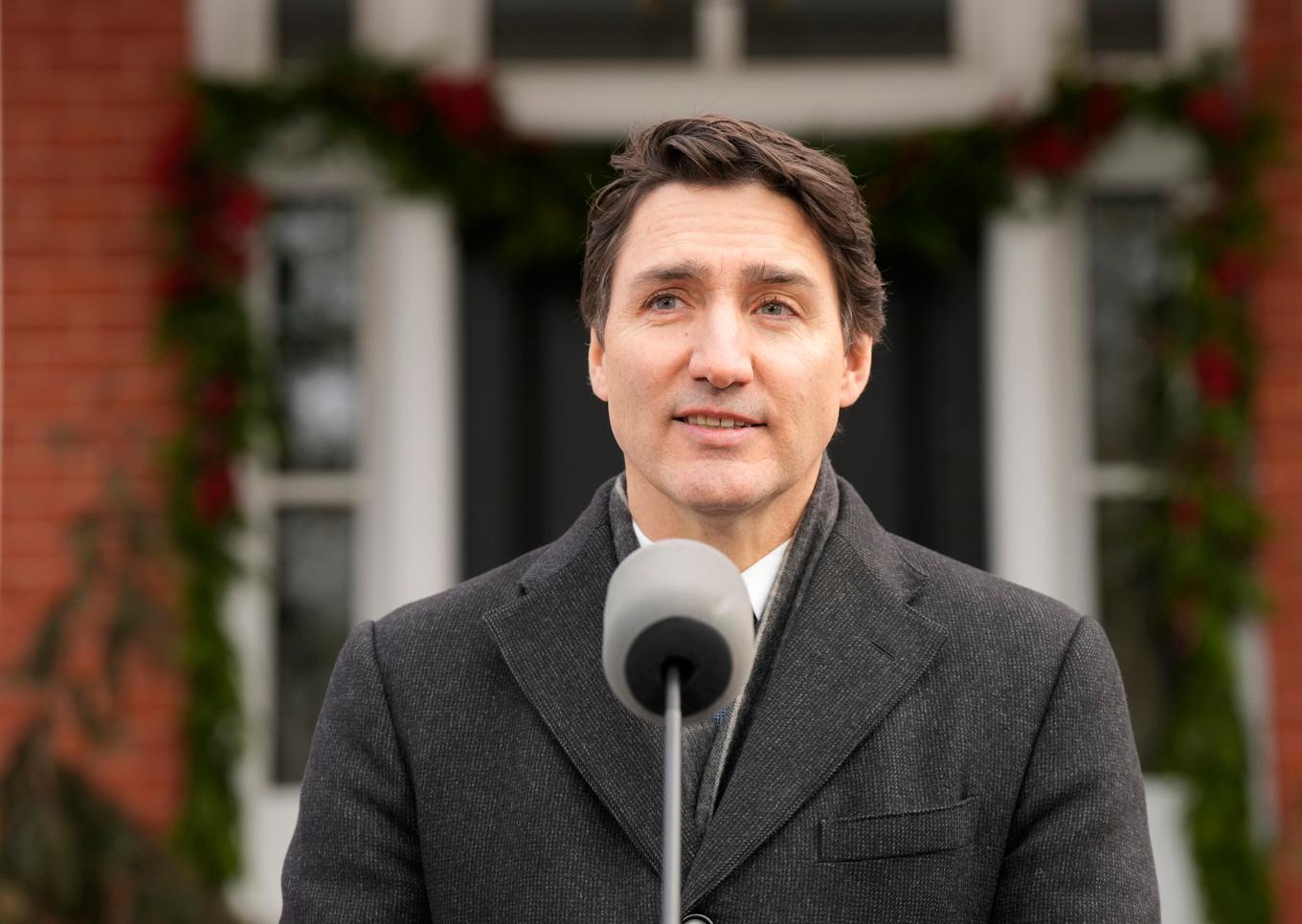 Kanadas avgående premiärminister Justin Trudeau under sin presskonferens utanför sitt residens i Rideau Cottage i Ottawa. Foto: Adrian Wyld/AP/TT