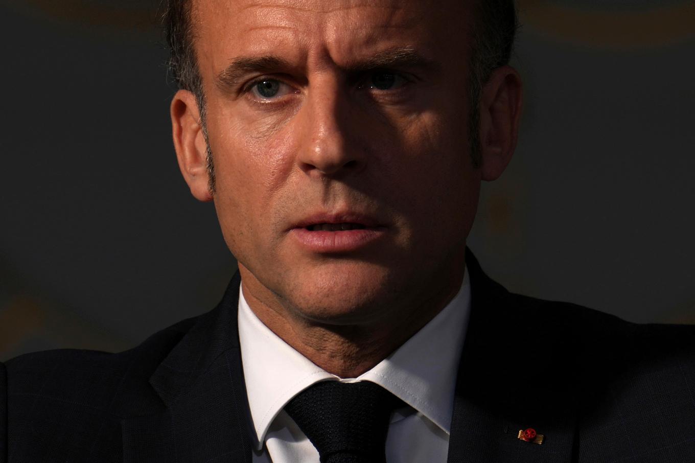 Frankrikes president Emmanuel Macron i samband med talet till franska diplomater på måndagen. Foto: Aurelien Morissard/AP/TT