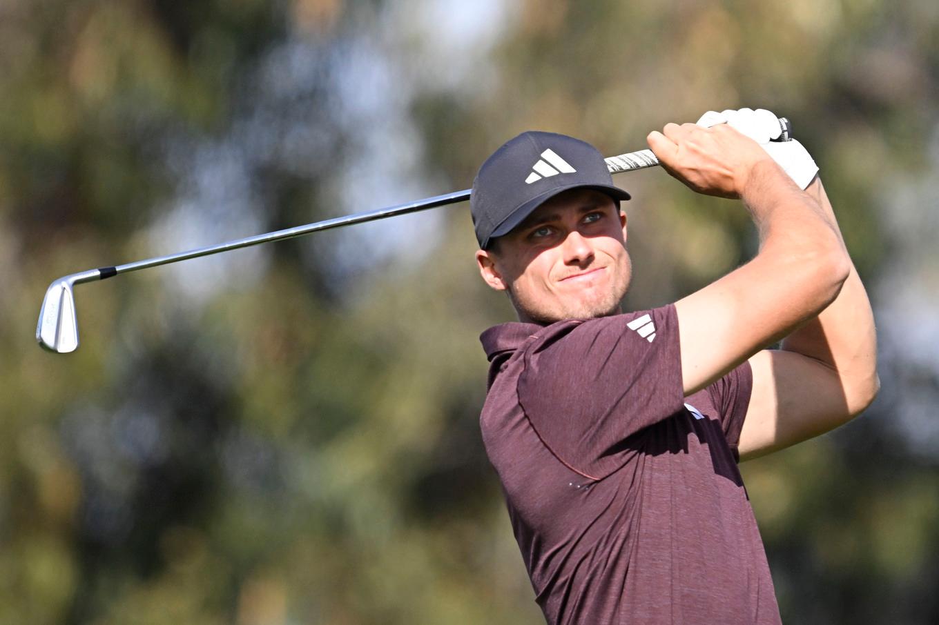 Ludvig Åberg under första rundan av PGA-tourtävlingen i San Diego. Foto: Denis Poroy/AP/TT