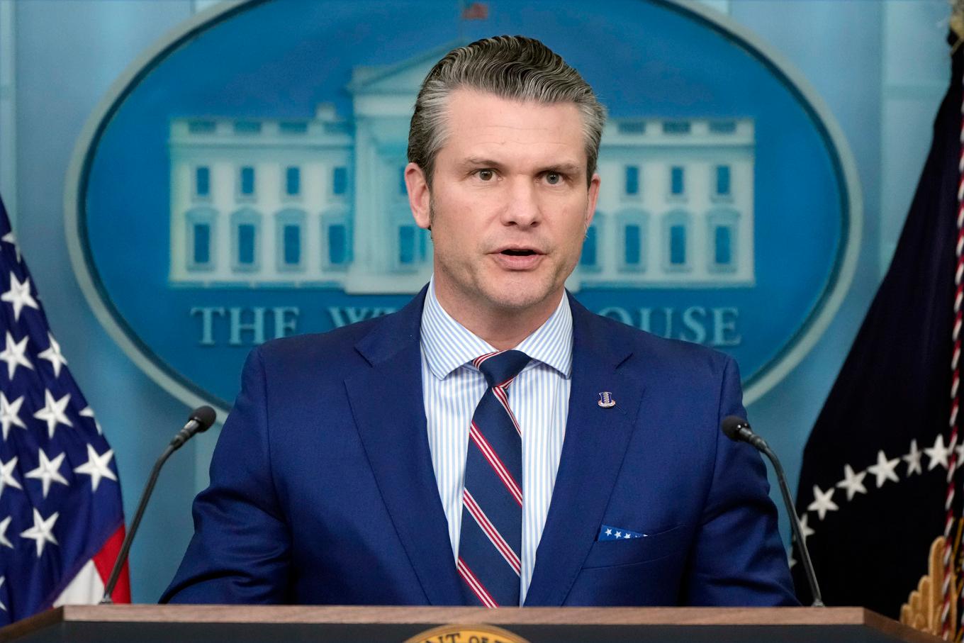 USA:s försvarsminister Pete Hegseth, här på bild från i torsdags. Foto: Alex Brandon/AP/TT