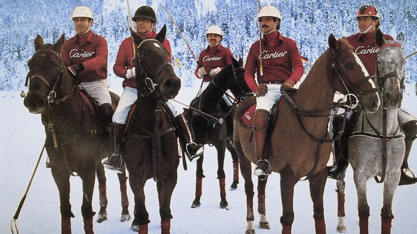 Deltagare i premiärupplagan 1985 av Snow Polo-tävlingen i Sankt Moritz. Foto: Snow Polo ST. Moritz