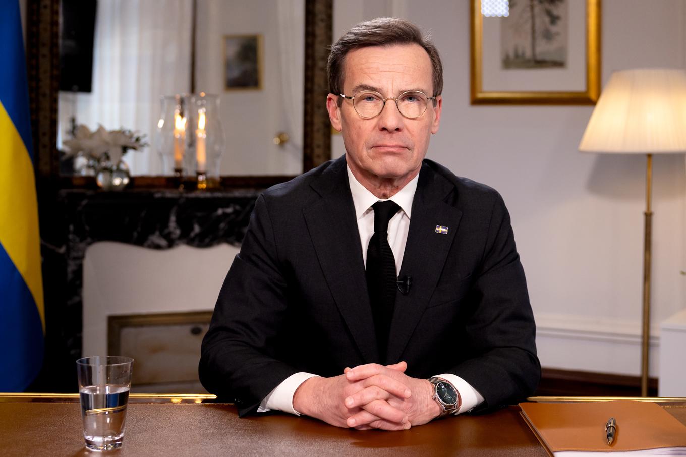 Statsminister Ulf Kristersson (M) håller tal till nationen med anledning av skolskjutningen på Risbergska skolan i Örebro på tisdagen. Foto: Magnus Liljegren/Regeringskansliet