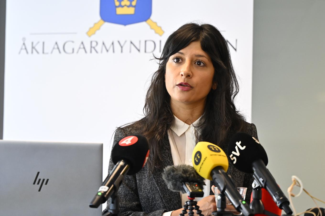 Senior åklagare och förundersökningsledare Reena Devgun under pressträffen om åtalet mot kvinnan i september. Foto: Anders Wiklund/TT