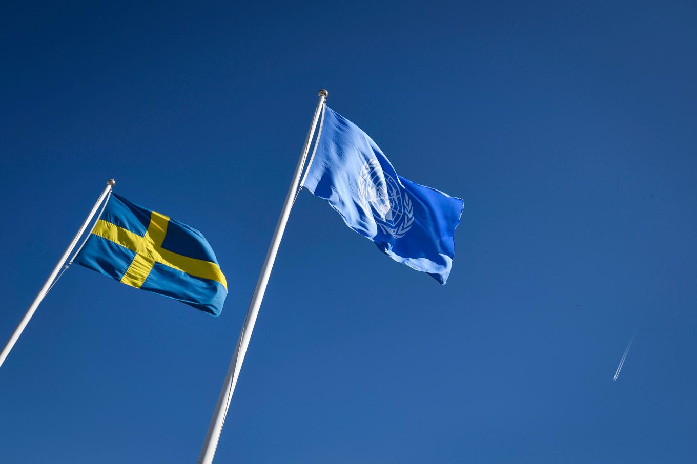 En svensk flagga och en FN-flagga. Arkivbild. Foto: Johan Nilsson/TT