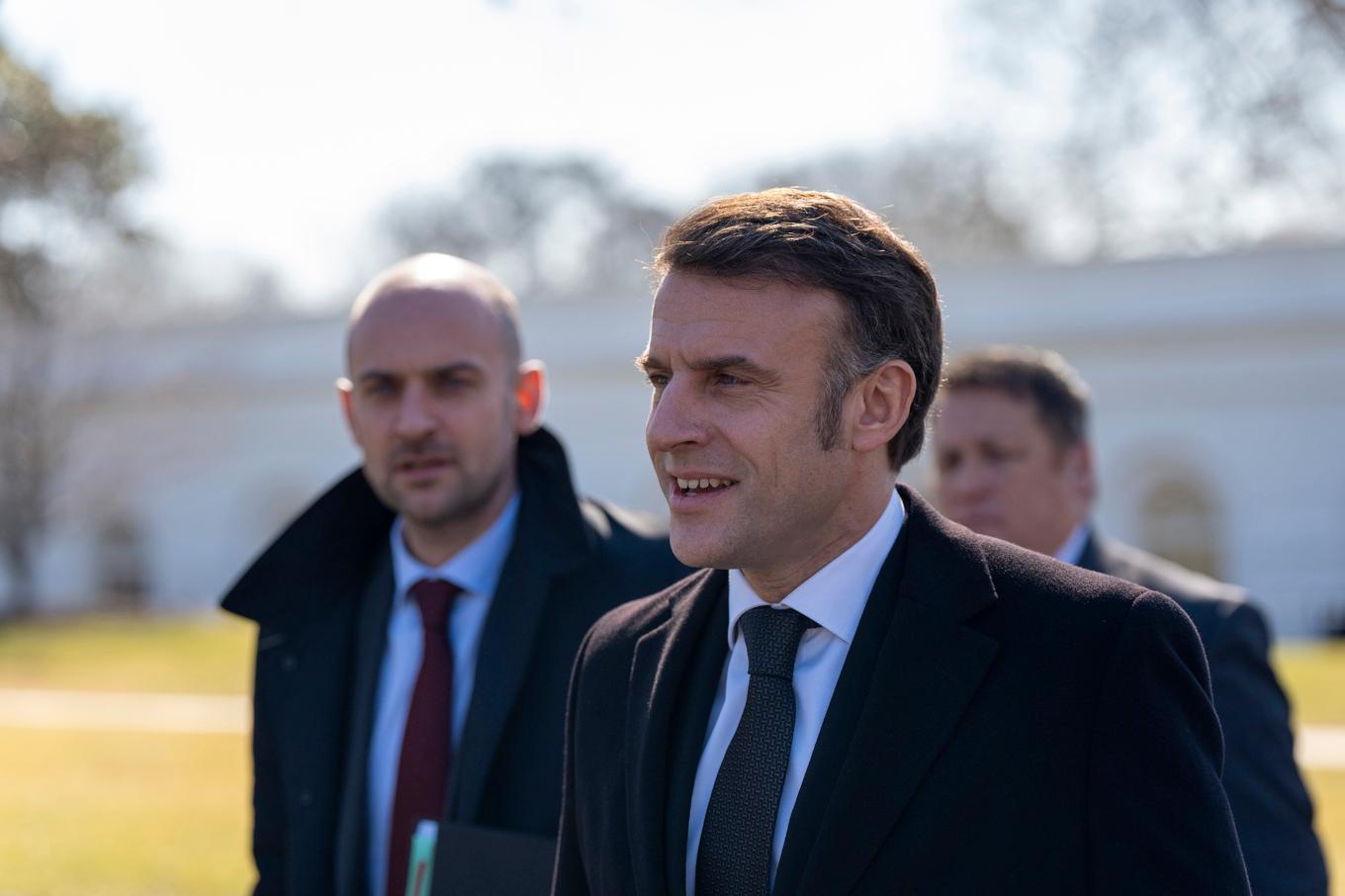 Frankrikes president Emmanuel Macron vid Vita huset. Foto: Alex Brandon/AP/TT