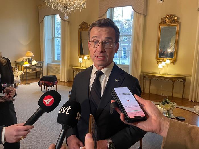 Statsminister Ulf Kristersson (M) efter säkerhetsmötet i London. Foto: Wiktor Nummelin/TT