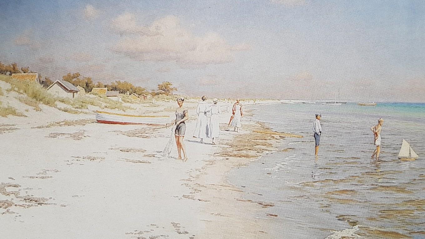 Vilan i friheten, för män som kvinnor, gamla som unga. Badstranden i Falsterbo, en målning av Johan Krouthén (1858–1932).
Foto: Public Domain