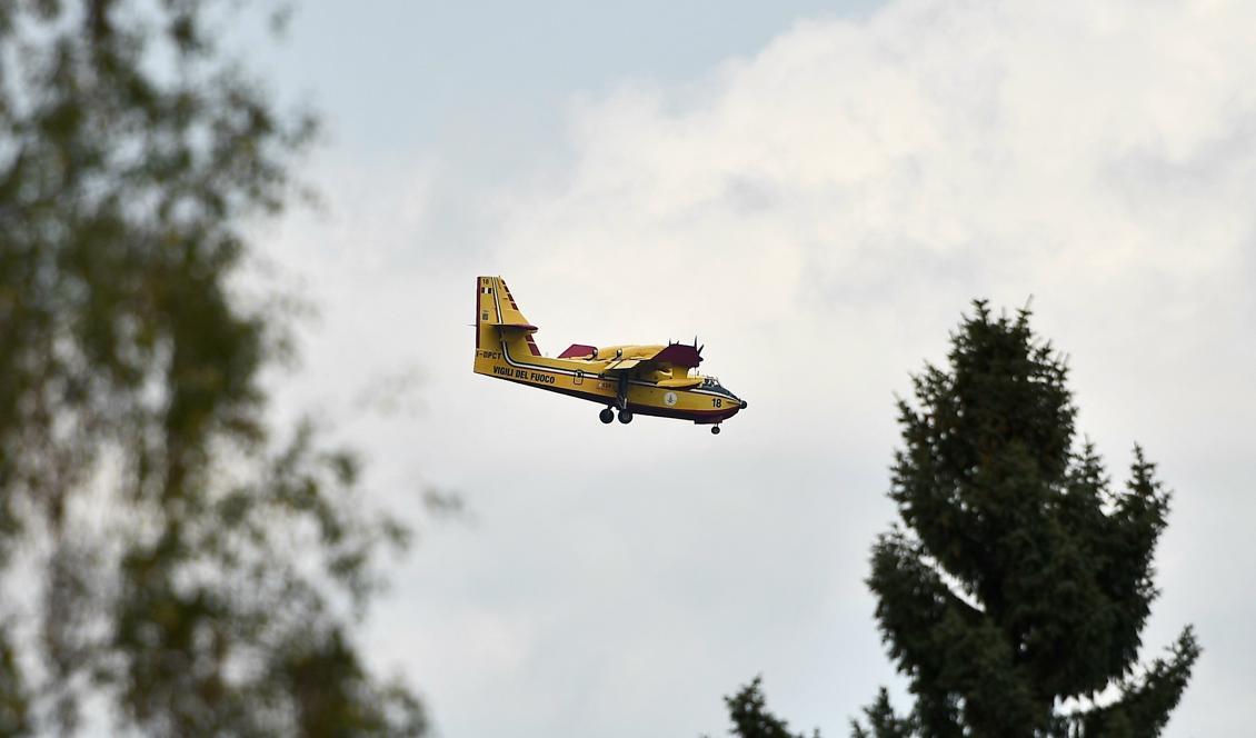 
Ett brandbekämpningsplan nära Sveg under måndagen. Foto: Robert Henriksson/TT                                            