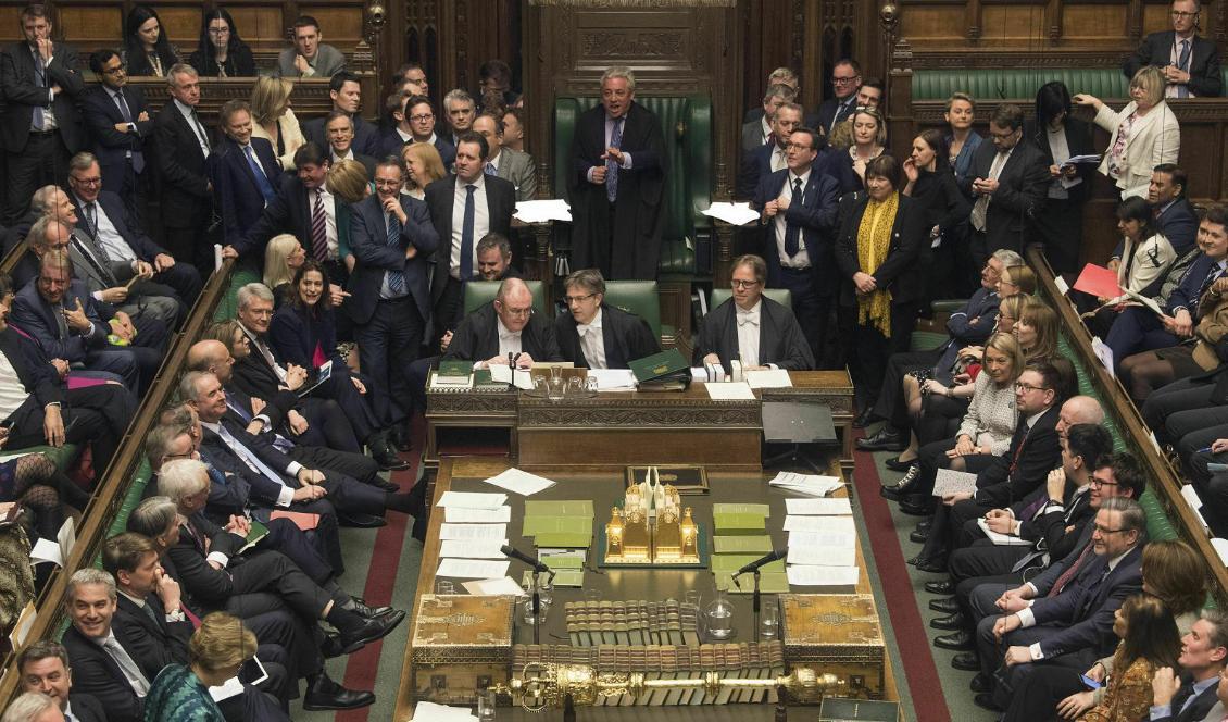 Brittiska underhuset röstade för att premiärminister Theresa May åter ska be EU om mer tid. Foto: Mark Duffy/UK Parliament/AP/TT