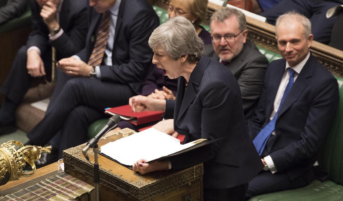 Storbritanniens premiärminister Theresa May under dagens debatt. Foto: Mark Duffy/AP/TT