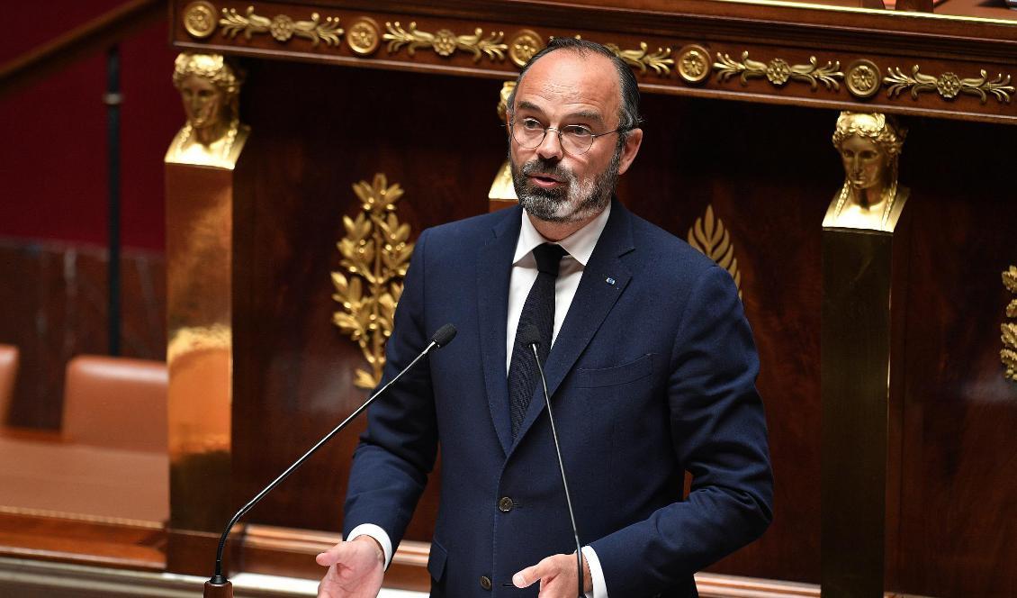 Frankrikes premiärminister Édouard Philippe presenterar sin plan för en återöppning av samhället efter coronakrisen. Foto: David Niviere/AP/TT