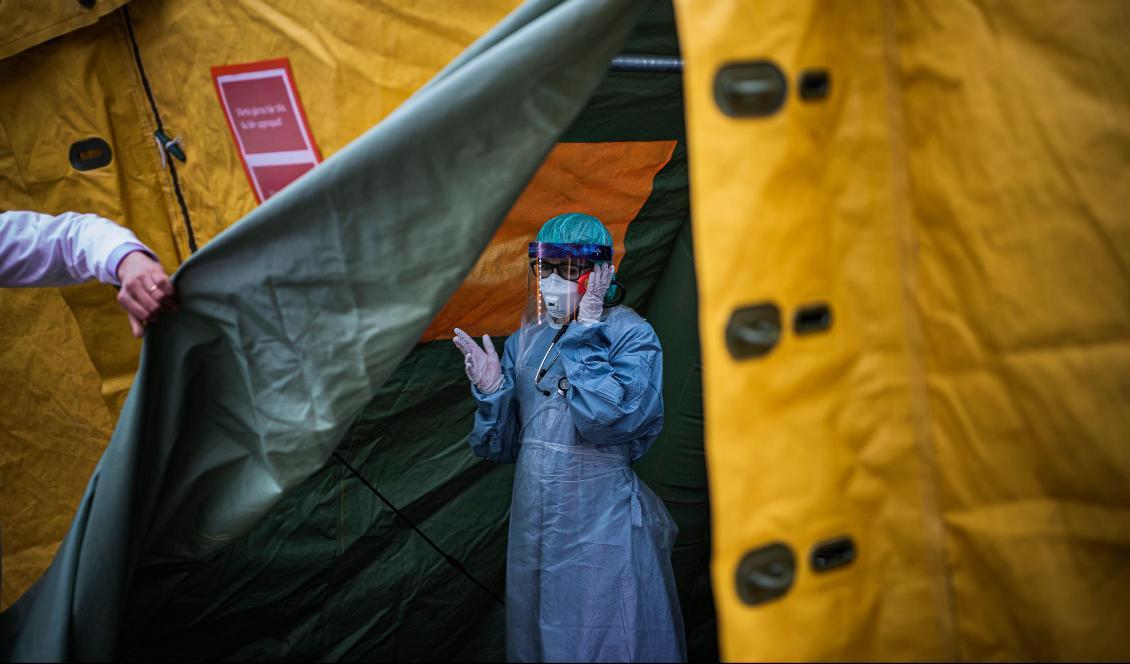 Medicinsk personal vid Sophiahemmet i Stockholm den 7 april 2020. Foto: Jonathan Nackstrand/AFP via Getty Images