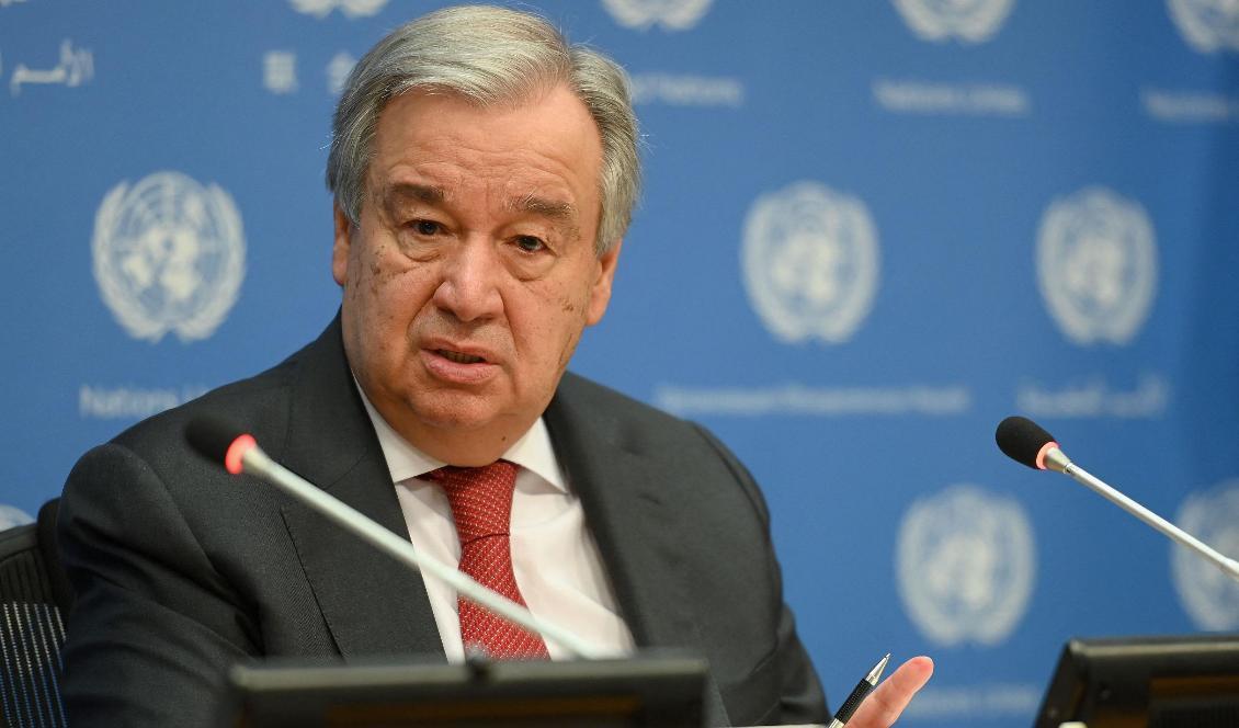 FN:s generalsekreterare Antonio Guterres på en presskonferens vid FN:s högkvarter i New York den 4 februari 2020. Foto: Angela Weiss/AFP via Getty Images