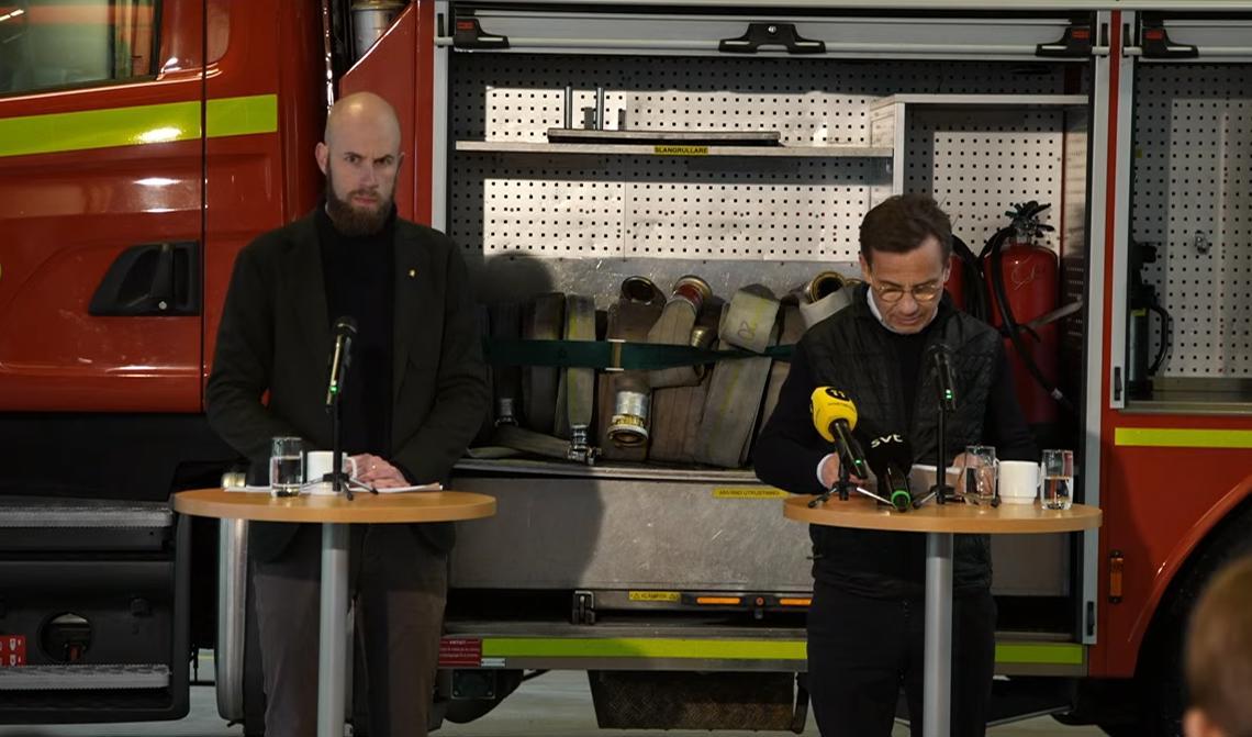 Regeringen besökte under onsdagen Sandö i Sundsvall, Västernorrland. Avsikten var att lyfta vikten av det civila försvaret. Foto: Regeringen / skärmdump