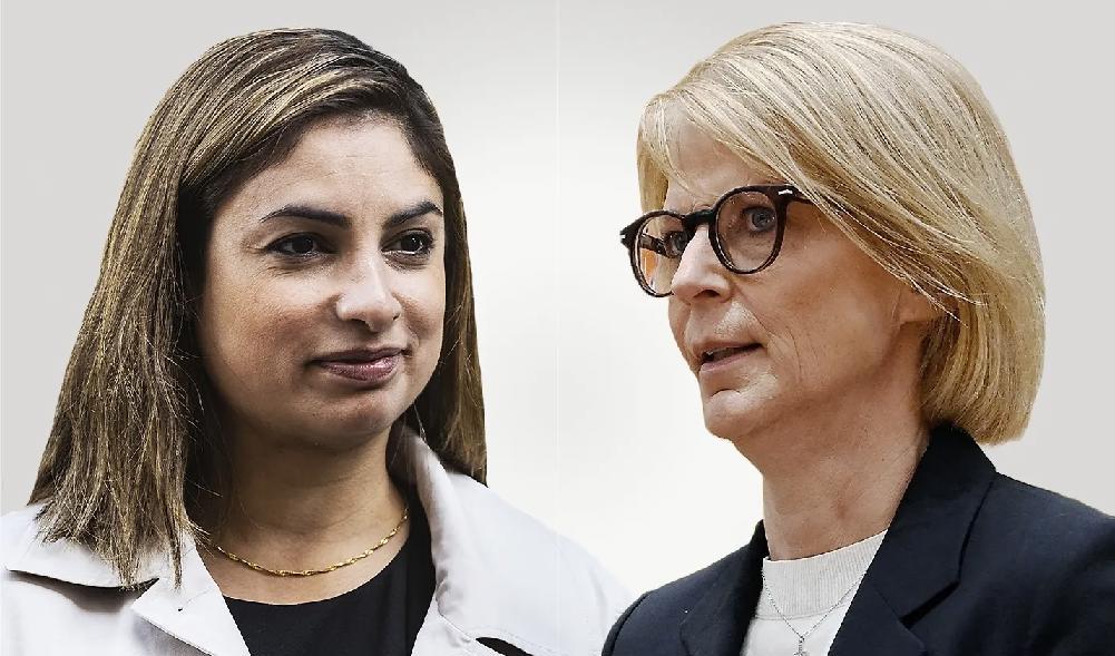 Nooshi Dadgostar och Elisabeth Svantesson har debatterat de höga matprisernas orsaker och vad man skulle kunna göra för att pressa priserna. Foto: Michael Campanella/Getty Images John Thys/AFP via Getty Images/Bildmontage