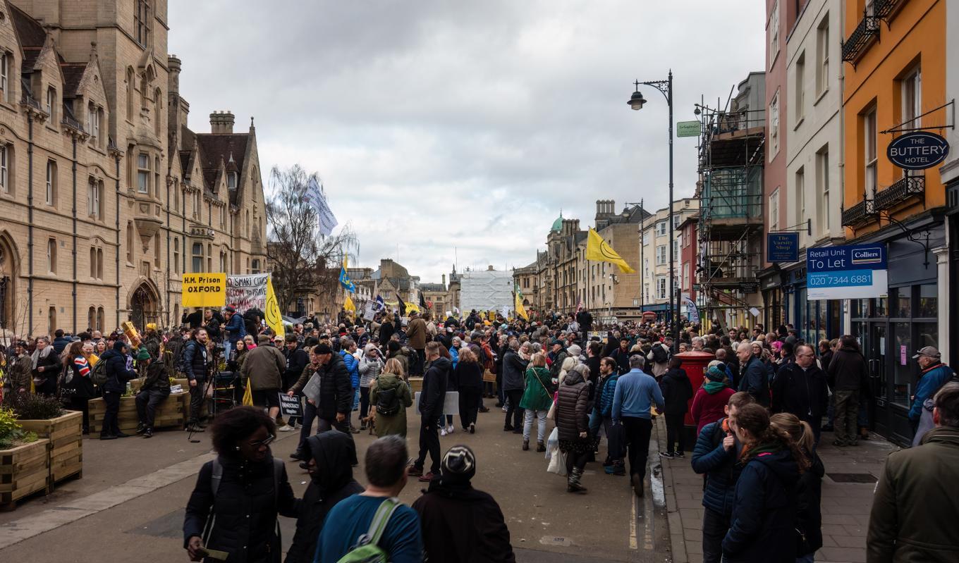 Protester mot 15-minutersstäder i Oxford den 18 februari. Foto: Sarah2/Shutterstock