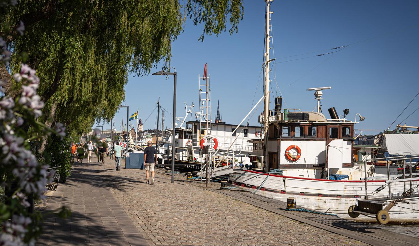 Variationen på båtarna längs kajen på Norr Mälarstrand är stor; här finns träbåtar, stålbåtar och aluminiumbåtar. Däremot lyser plastbåtarna med sin frånvaro. Foto: Sofia Drevemo