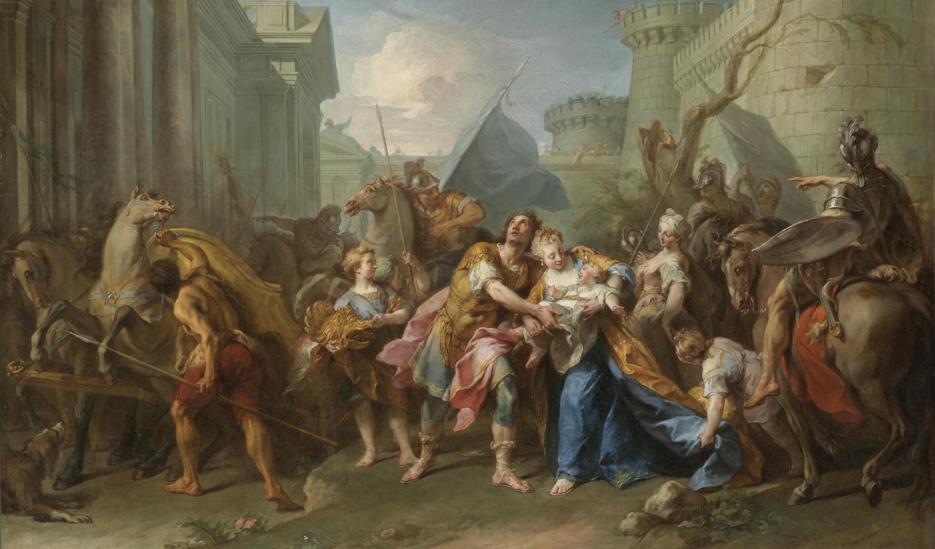 ”Hektor tar farväl av Andromache”, oljemålning på duk från 1727 av den franske konstnären Jean II Restout. Foto: Public Domain