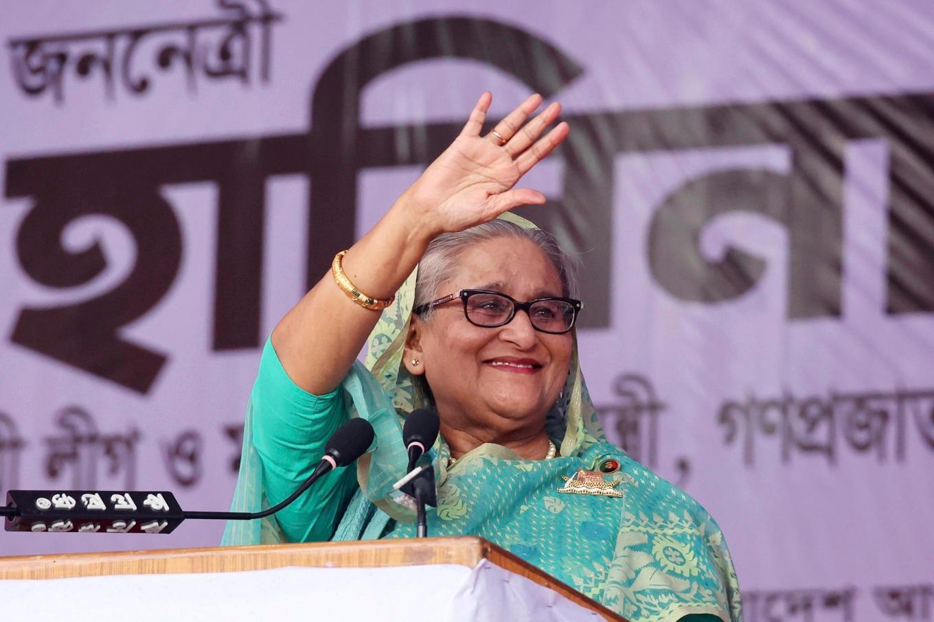 Sheikh Hasina, premiärminister i Bangladesh under ett valmöte. Foto: Saiful Islam Kallal/AP/TT