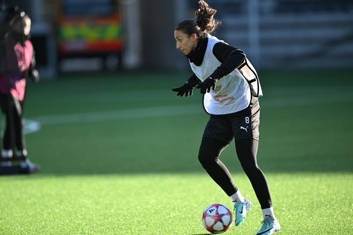 Rosa Kafaji på sista träningen inför Häckens Champions League-match mot Paris FC. Foto: Björn Larsson Rosvall/TT