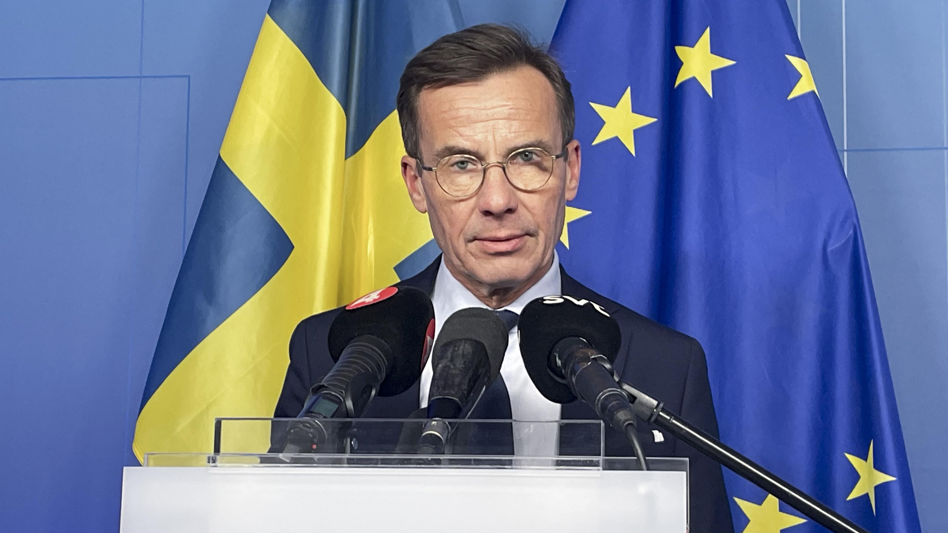 Statsminister Ulf Kristersson håller pressträff efter EU-toppmötet i Bryssel. Foto: Wiktor Nummelin/TT