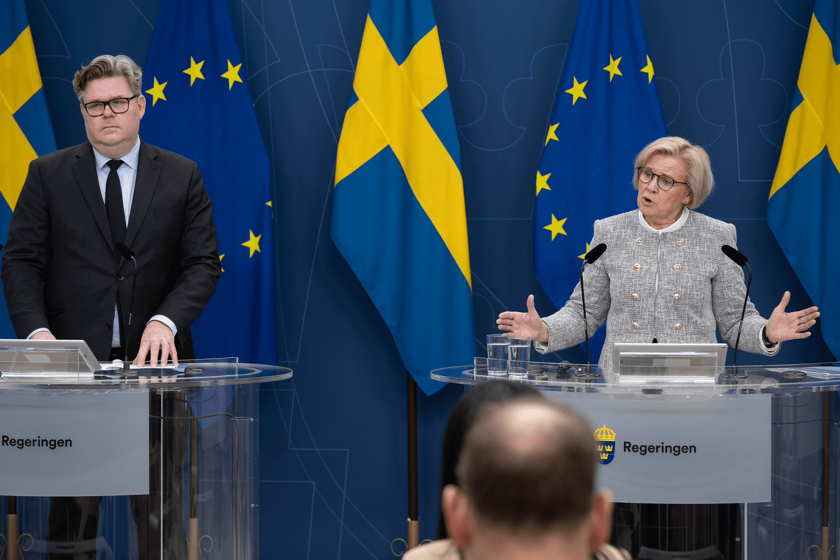 Justitieminister Gunnar Strömmer (M) och rikspolischef Petra Lundh. Foto: Roger Sahlström.
