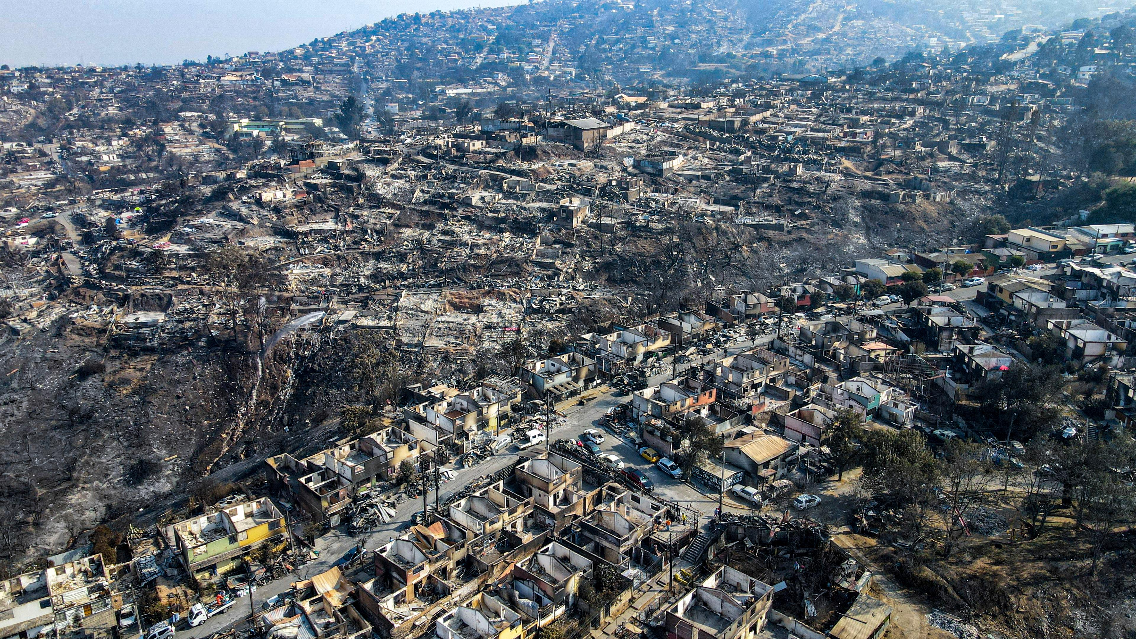 Förödelse i staden Viña del Mar efter skogsbränderna i februari. Arkivbild. Foto: Esteban Felix
