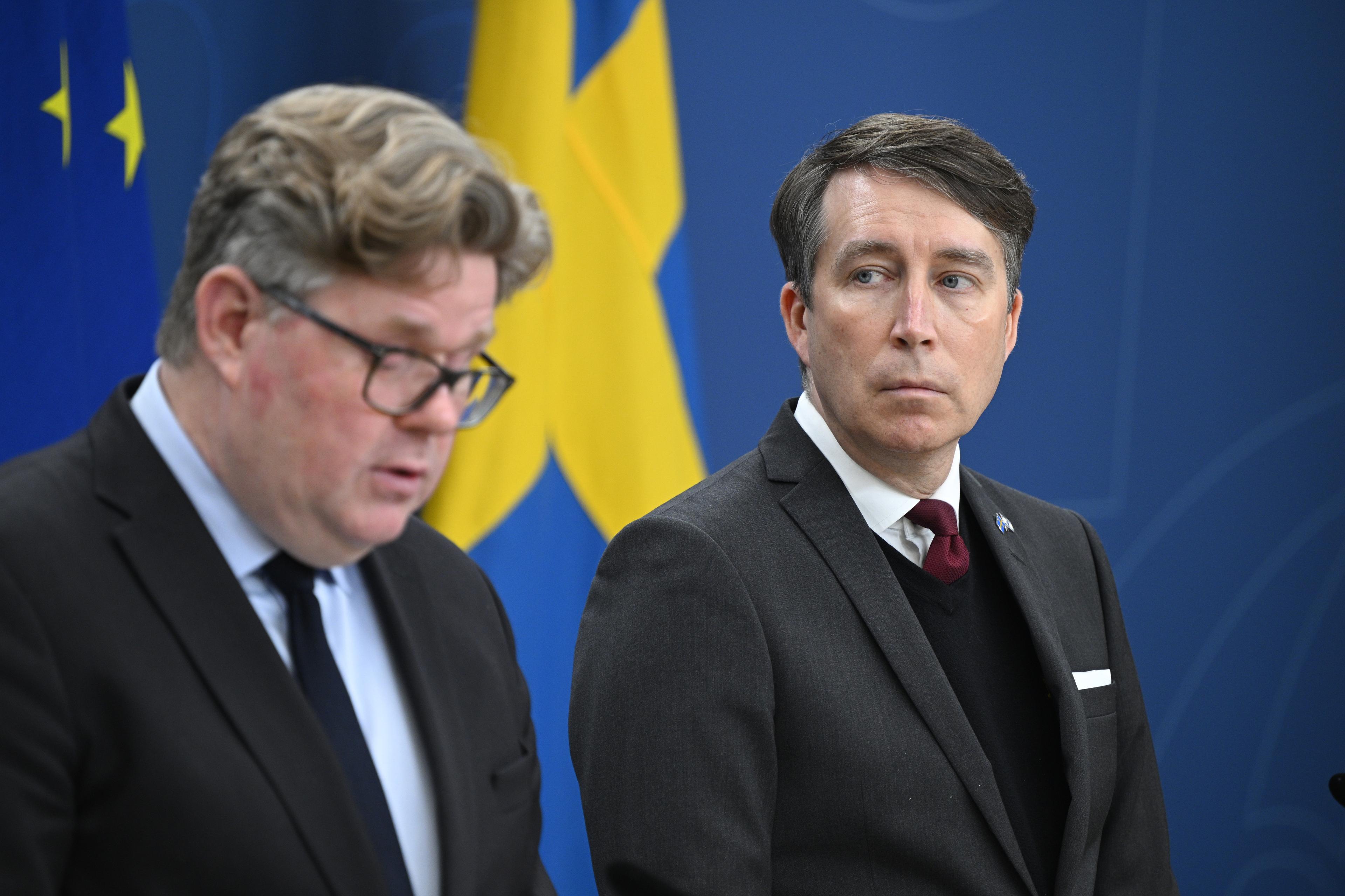 Justitieminister Gunnar Strömmer (M) och Richard Jomshof (SD). Arkivbild. Foto: Anders Wiklund/TT
