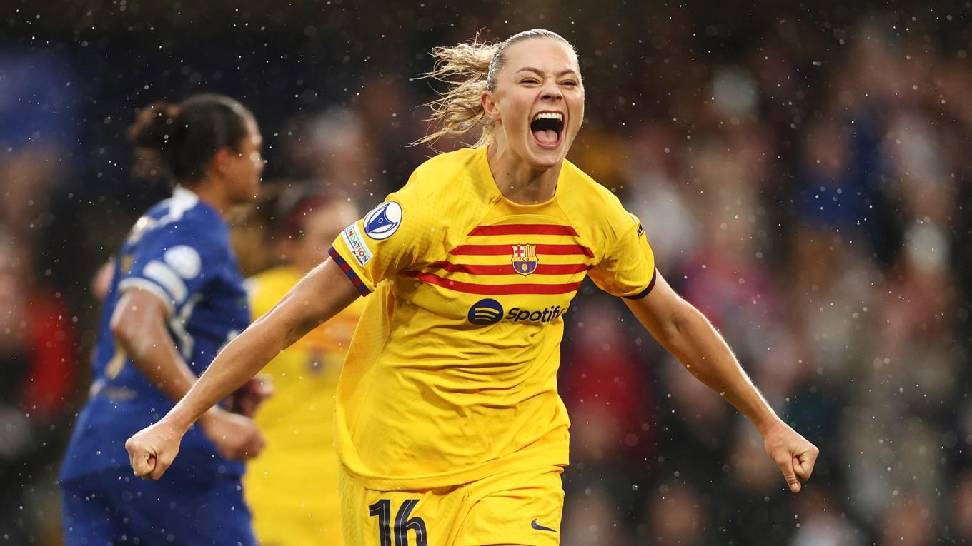 Fridolina Rolfö sköt Barcelona till Champions League-finalen med sitt straffmål i semifinalen mot Chelsea. I finalen den 25 maj ställs de mot Lyon. Foto: Naomi Baker/Getty Images