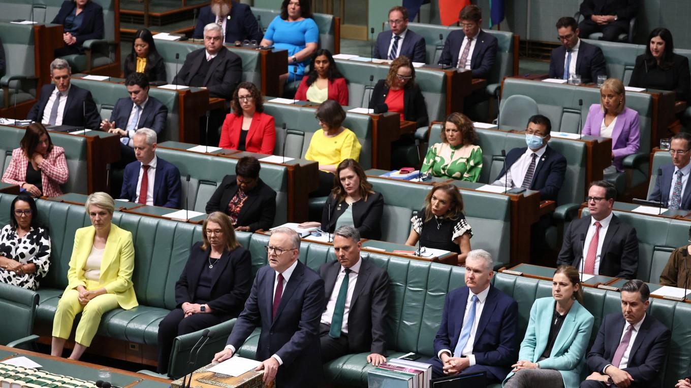Det australiska representanthuset i huvudstaden Canberra. Den nya lagen om digitalt id röstades igenom med siffrorna 87 mot 56. Foto: David Gray/AFP via Getty Images