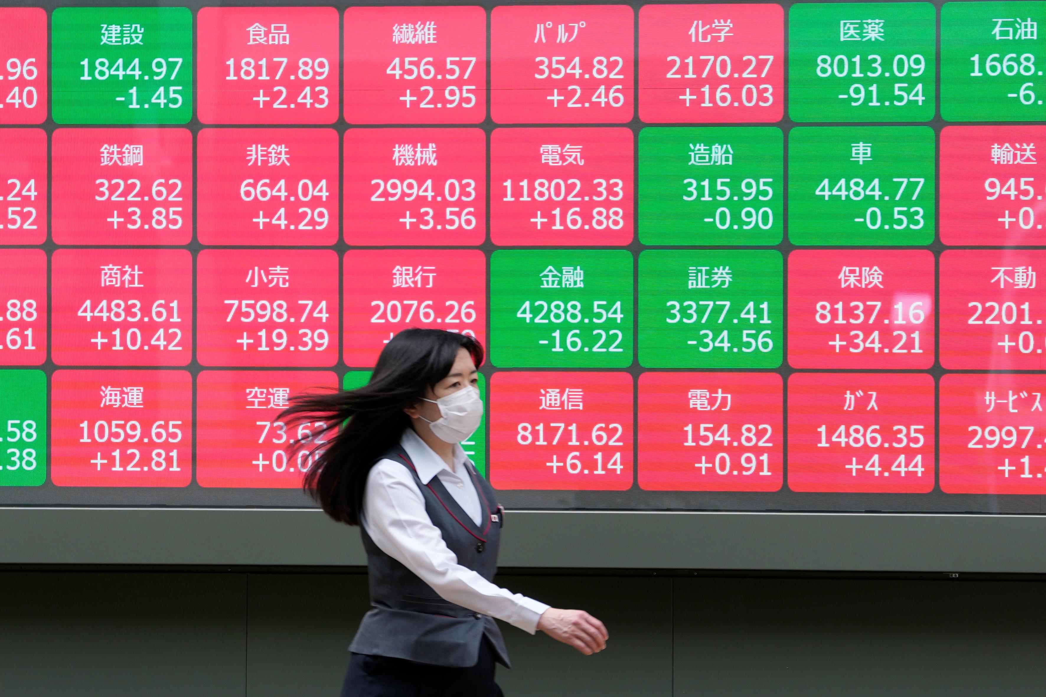 Blandad kompott på Asienbörserna. Arkivbild. Foto: Shuji Kajiyama/AP/TT