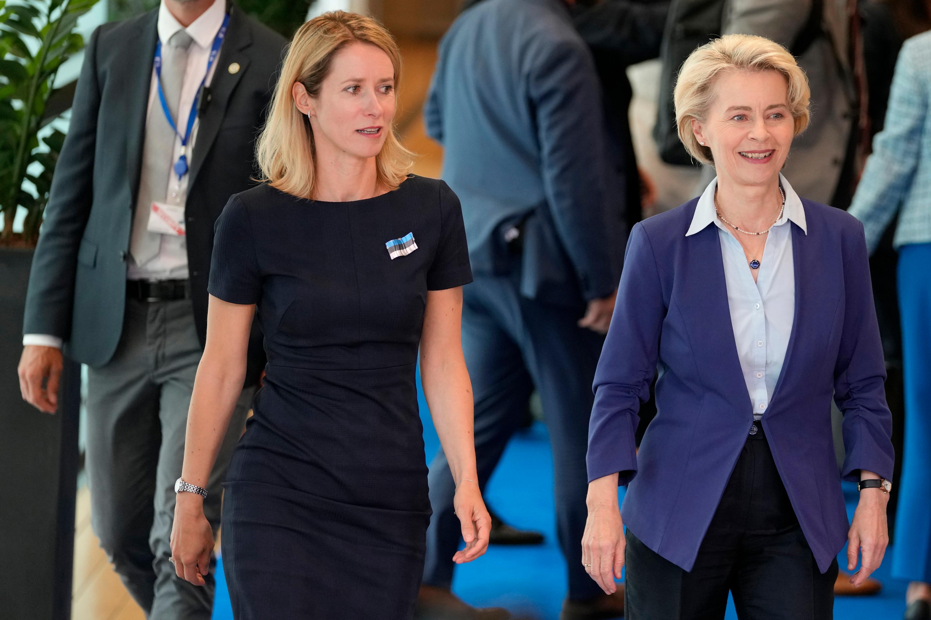 Estlands premiärminister Kaja Kallas föreslås bli ny utrikeschef medan tyska Ursula von der Leyen föreslås få fortsätta som ordförande i EU-kommissionen. Foto: Virginia Mayo/AP/TT