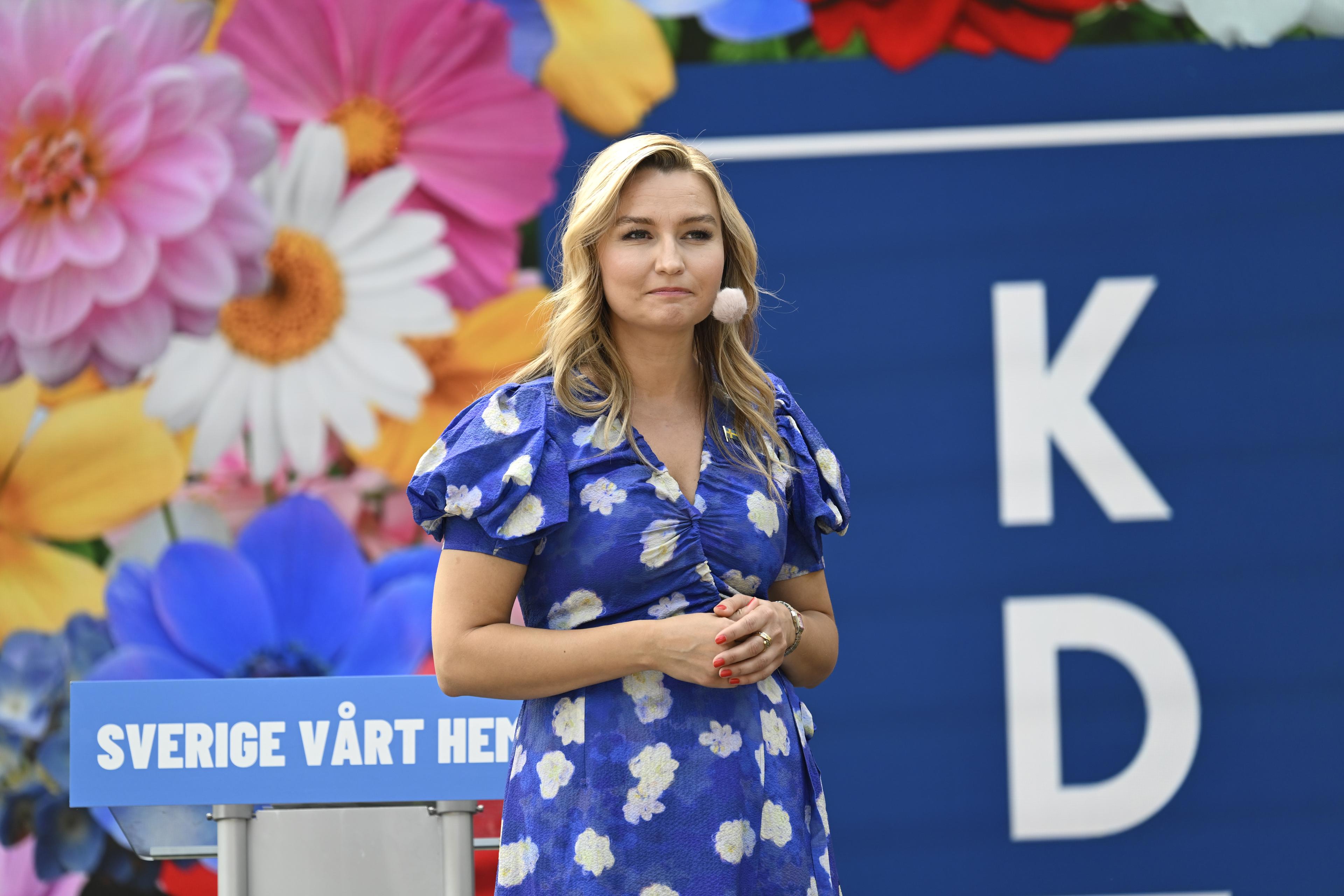 Kristdemokraternas partiledare Ebba Busch (KD) håller tal under politikerveckan i Almedalen. Foto: Christine Olsson/TT