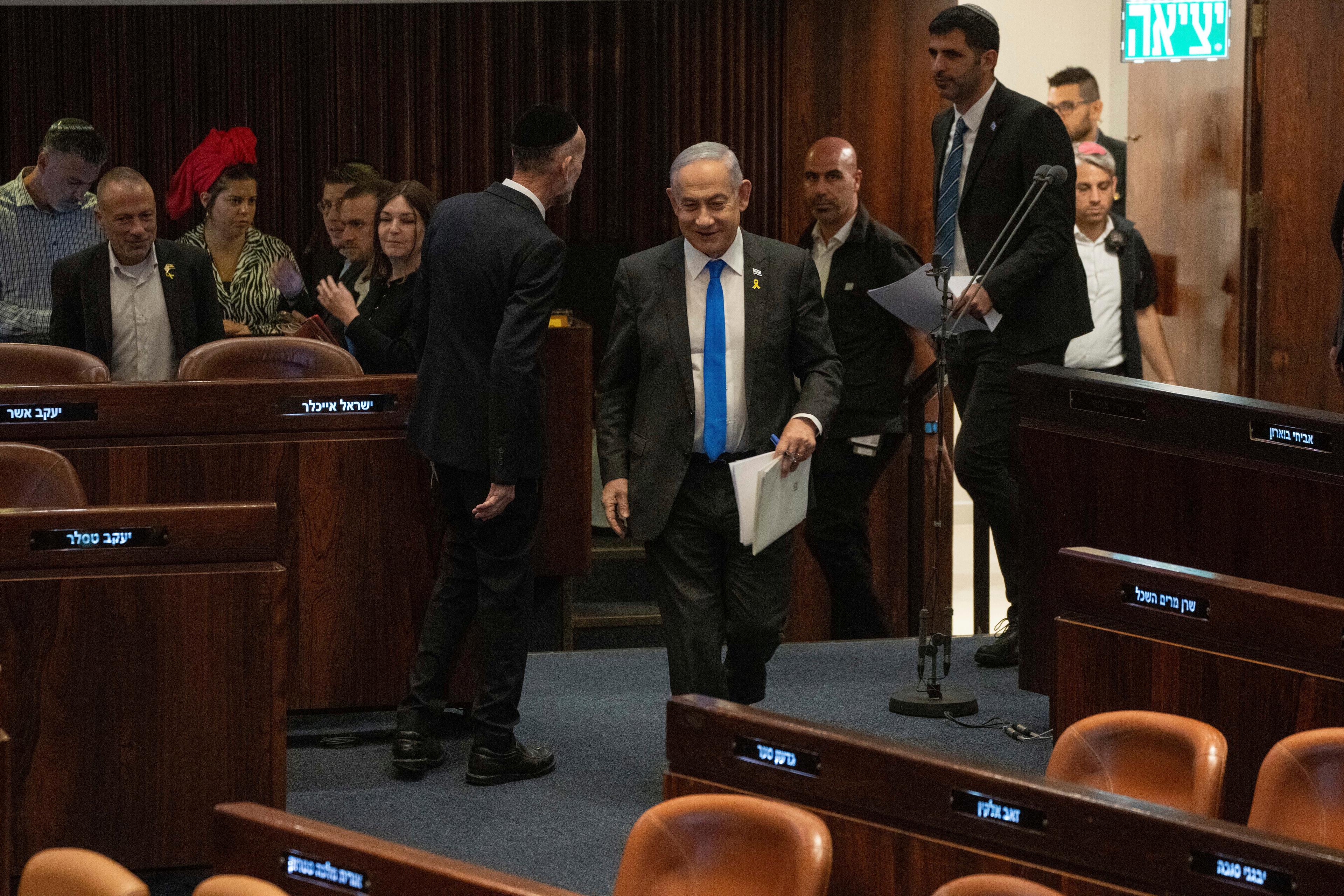 Israels premiärminister Benjamin Netanyahu i Knesset under onsdagen. Foto: Ohad Zwigenberg/AP/TT