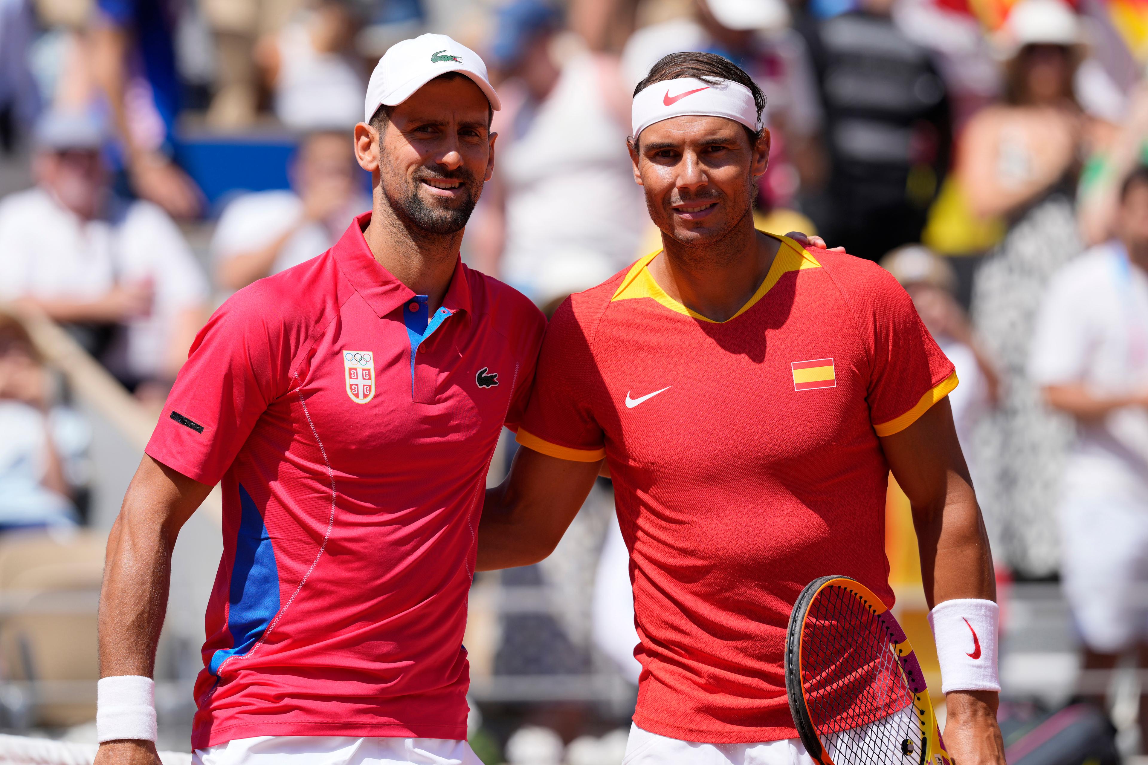 Novak Djokovic och Rafael Nadal möttes i OS-tennisen. Foto: Andy Wong/AP/TT