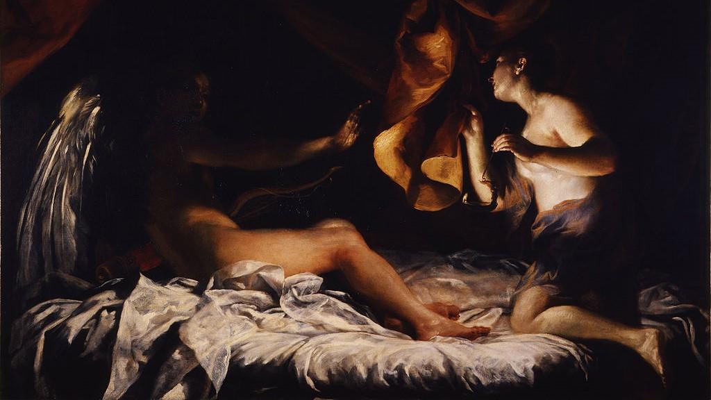 Psyche och Amor är ett frekvent tema i konsten. Här ser vi dem på en målning av Giuseppe Crespi (1665–1747). Foto: Public Domain