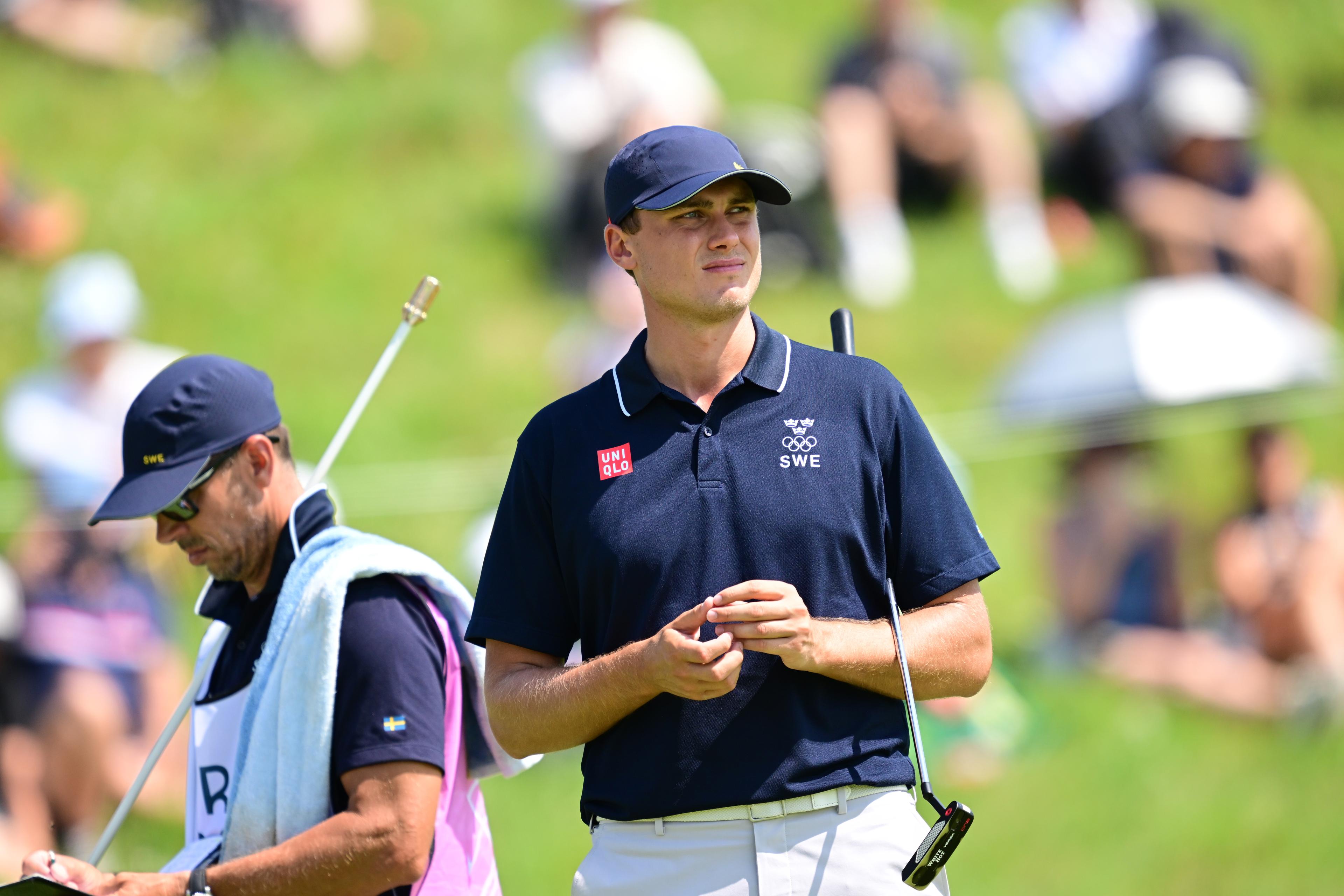 Ludvig Åberg har medaljchans inför sista rundan i OS-golfen. Foto: Jonas Ekströmer/TT