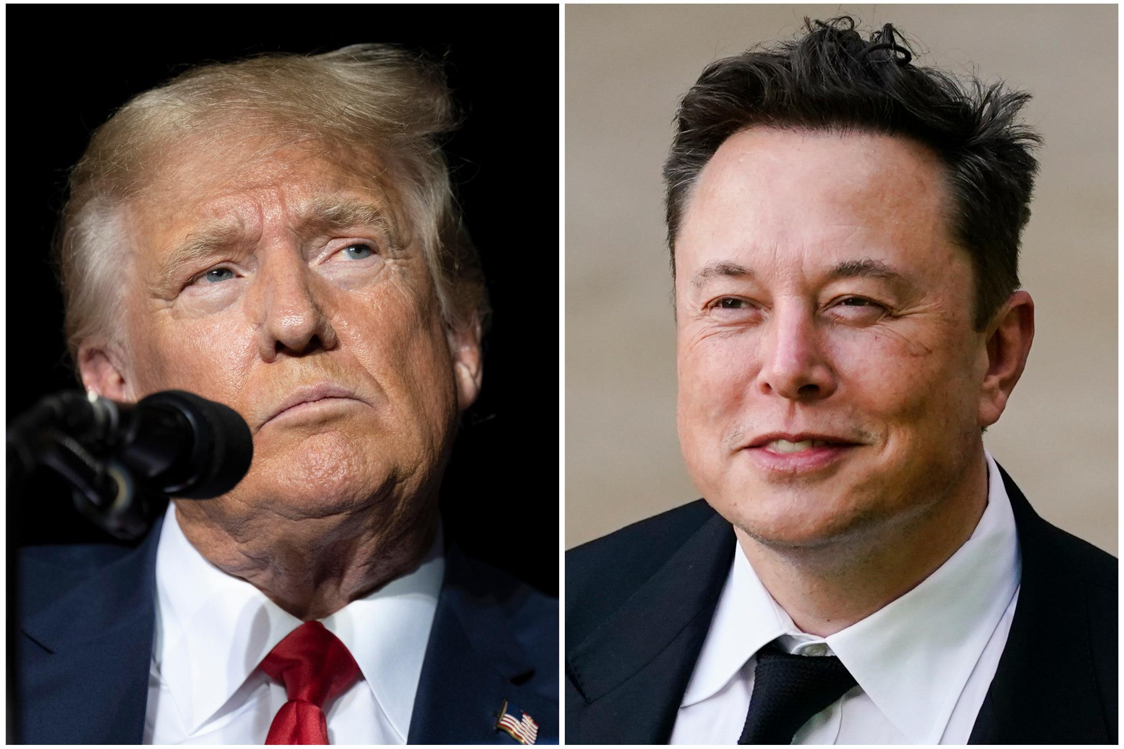 Expresident Donald Trump intervjuas av Teslachefen Elon Musk under natten mot tisdagen. Arkivbilder. Foto: AP/TT