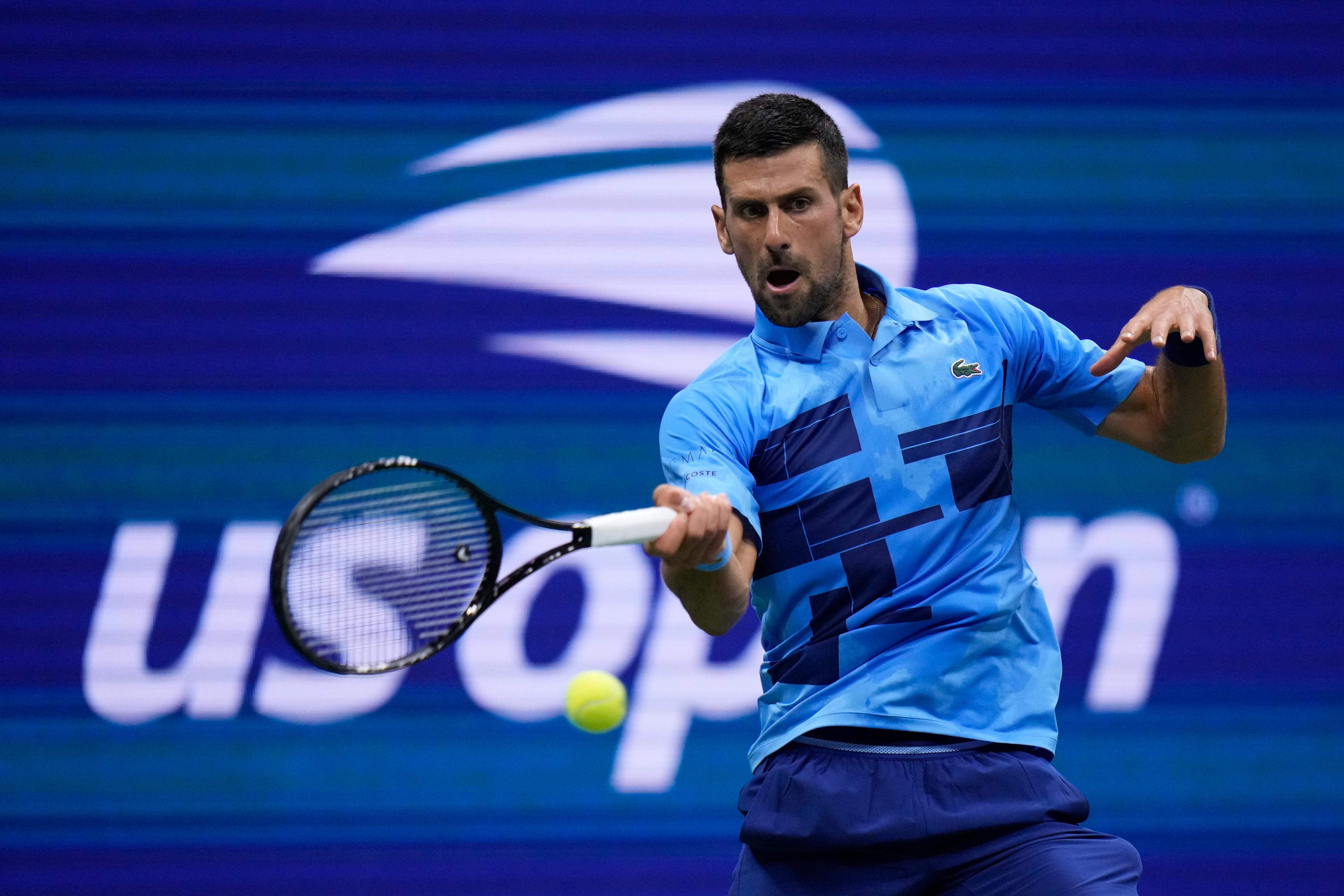 Novak Djokovic, under matchen mot Laslo Djere. Foto: Frank Franklin II/AP/TT