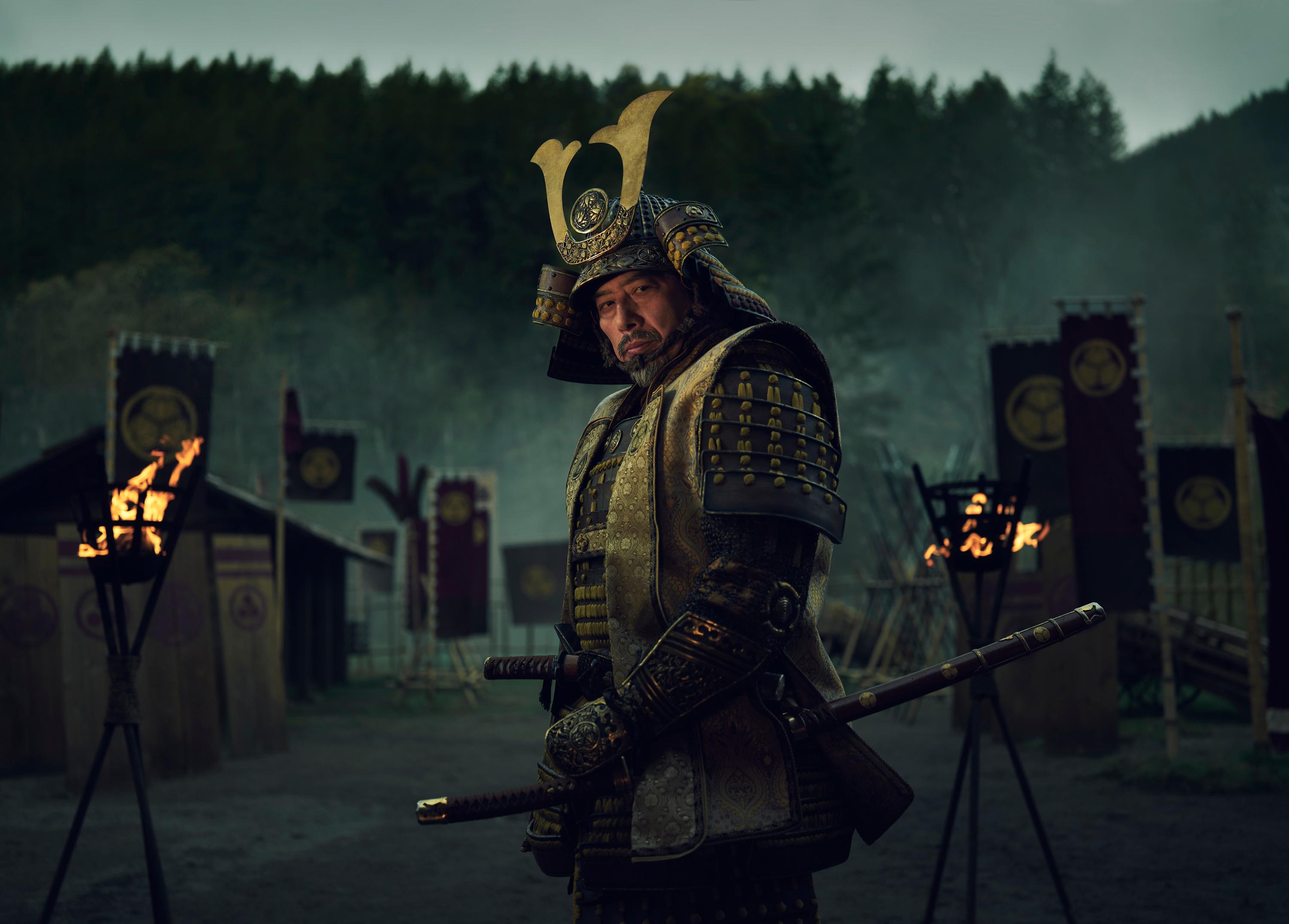 Hiroyuki Sanada spelar Yoshii Toranaga i "Shogun" som kan bli första icke engelskpråkiga serie att belönas med en Emmy för bästa dramaserie. Pressbild. Foto: Kurt Iswarienko/FX/Disney