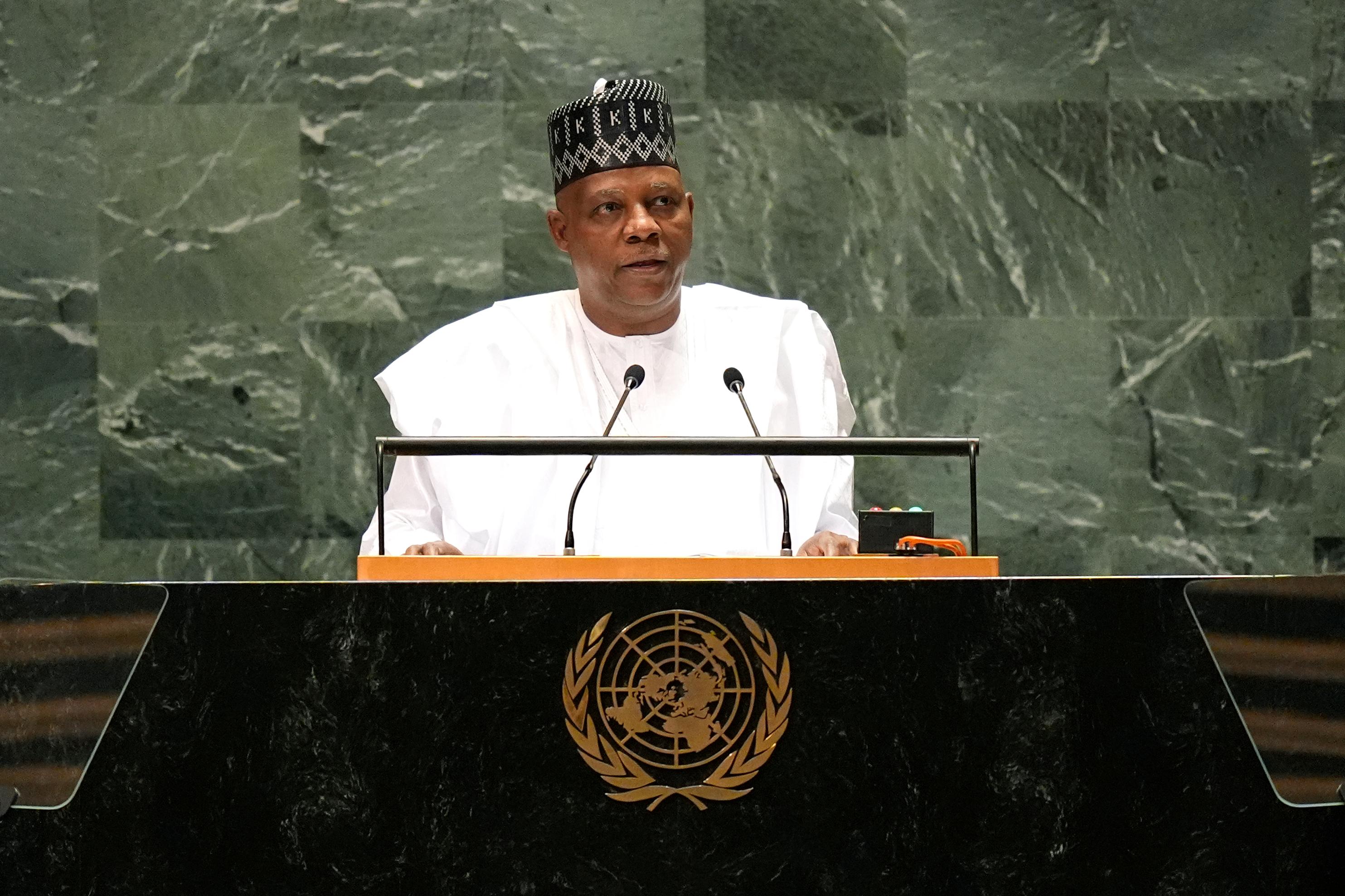 Nigerias vicepresident Kashim Shettima i FN:s generalförsamling. Foto: Pamela Smith/AP/TT