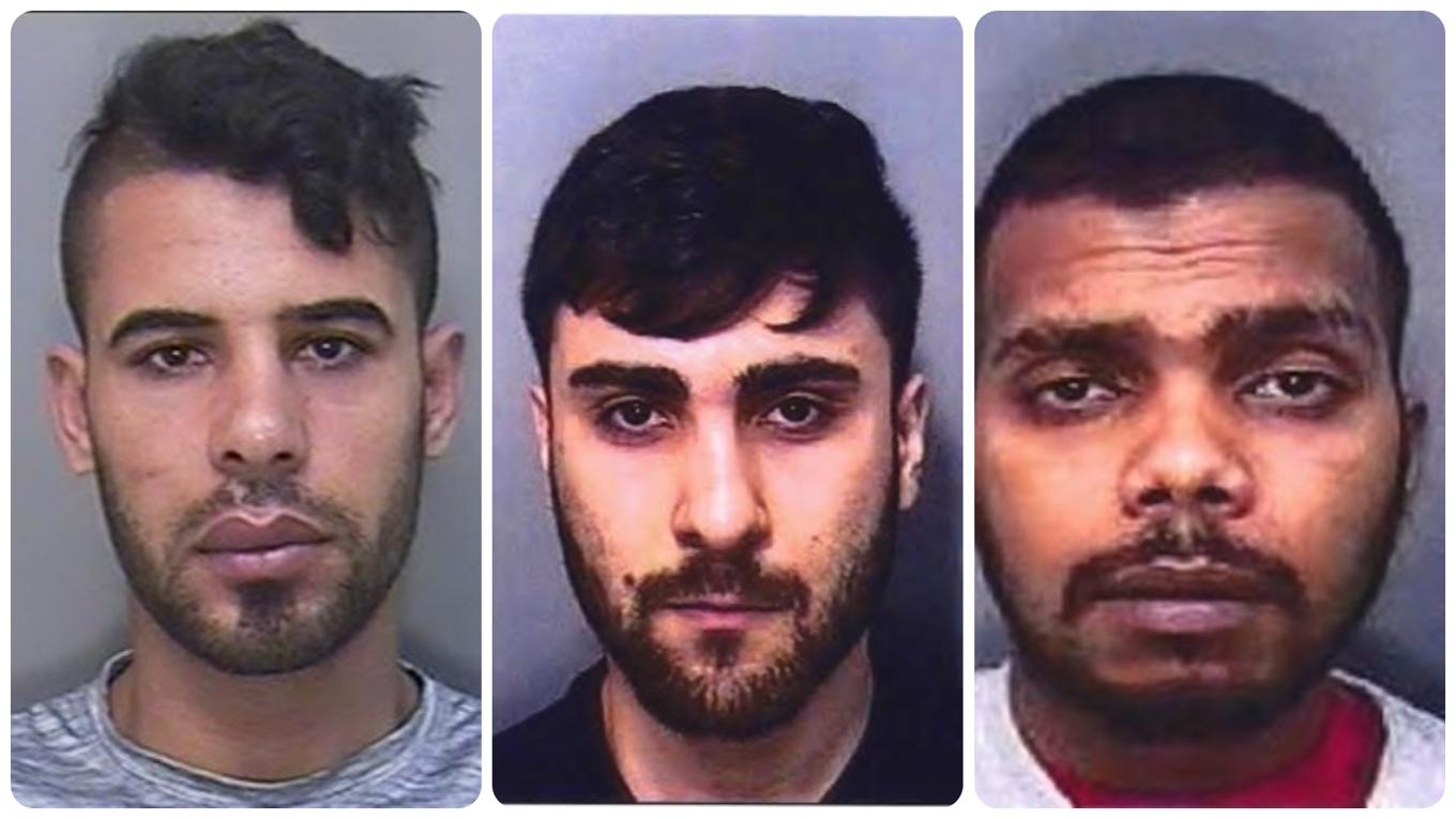 Abalzaq Salih, Saif Kahya och Anthony Anantharajah har dömts av en brittisk domstol för att ha våldtagit unga flickor i Plymouth. Foto: Devon and Cornwall Police