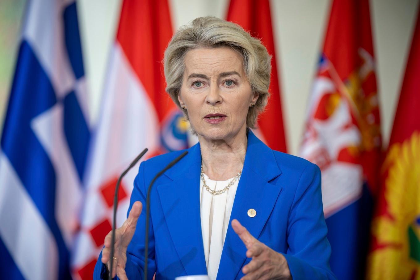 EU-kommissionens ordförande Ursula von der Leyen. Bild tagen på måndagen. Foto: Michael Kappeler/AP/TT