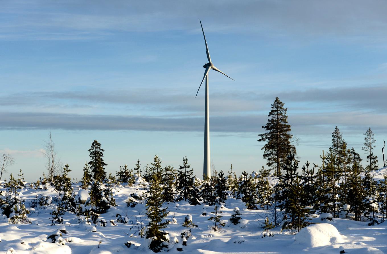 Ett av vindkraftverken i Markbygdens vindkraftspark utanför Piteå. Arkivbild. Foto: Pontus Lundahl/TT