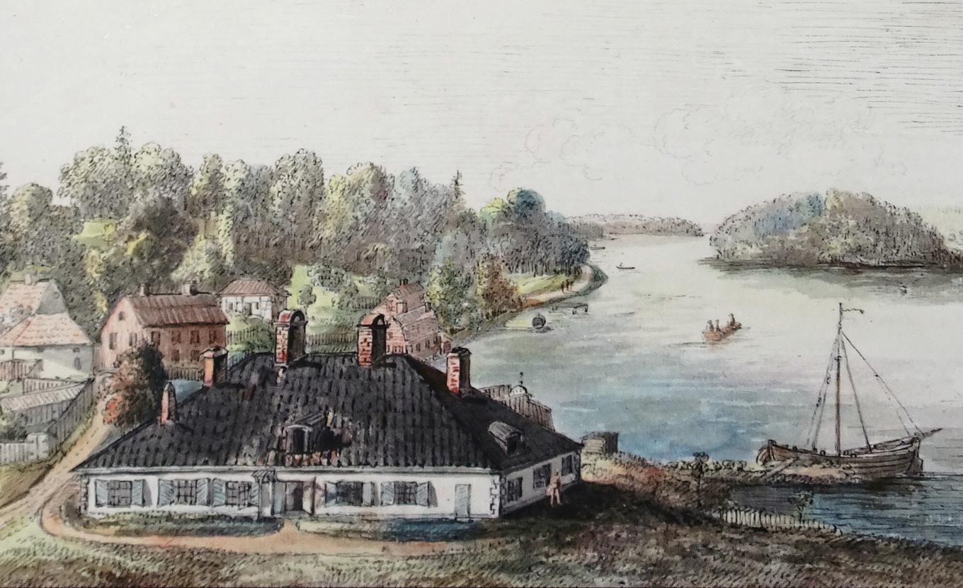 Ulriksdals slotts första kök. Innan järnspisen kom under 1800-talets andra hälft byggdes köken i separata byggnader. Illustration av Axel Fredrik Cederholm (1780–1828). Foto: Håkan Lind/Kungliga Hovstaterna